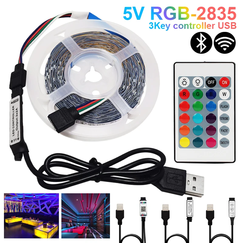 

LED Strip Lights LED DC5V SMD2835 RGB Tape Diode Bluetooth 3 Key Remote Control Luces led TV Back ground Flexible Decor Lighting