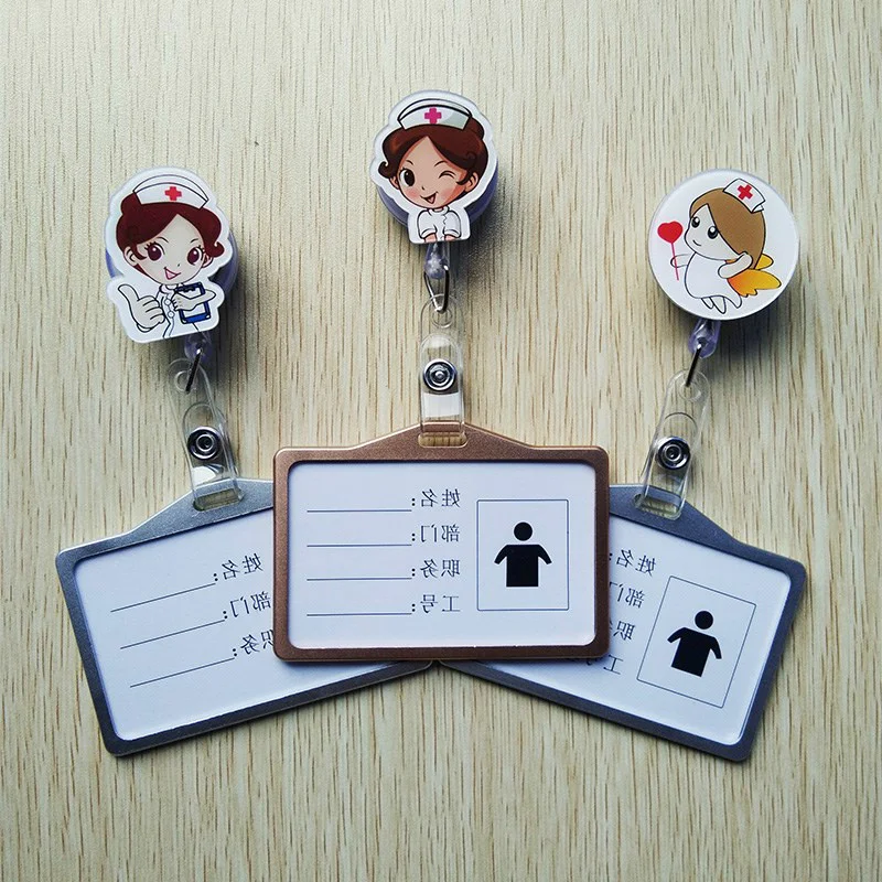 

1pc Metal Employee's Card Case Clip Retractable Badge Reel Horizontal Vertical Aluminum ID Business Card Staff Work Card Holder