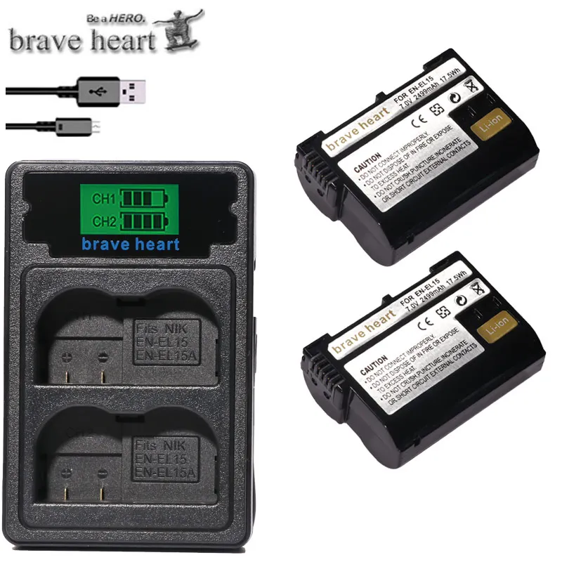 charger and 2battery Bateria EN EL15 EL15A ENEL15 EN-EL15 Батарея пакет для Nikon D500, D600, D610, D750, D7000, D7100, D7200, D800, D800E, D810, D810A& 1 v1 - Цвет: charger and 2battery