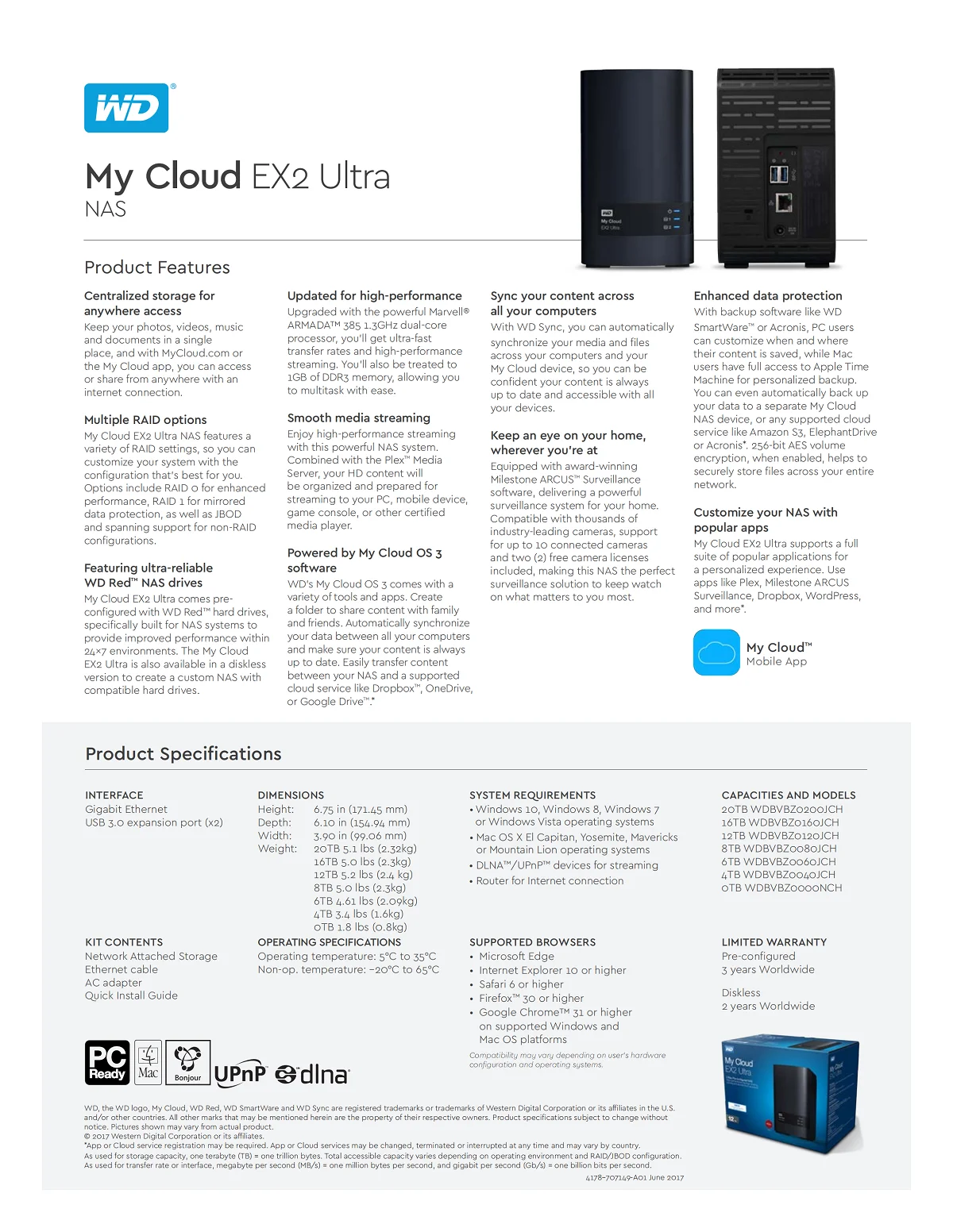Western Digital My Cloud EX2 Ultra 4 ТБ Облачное хранилище сетевой жесткий диск NAS сетевое хранилище облако WDBVBZ0120JCH сервер хранения