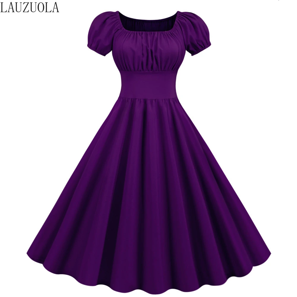 Однотонное Фиолетовое Женское платье летние платья 2020 квадратный воротник
