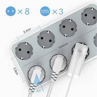tessan mountable power strip eu plug 8 outlets socket with 3 usb ports 5v3a onoff swtich and 2m extension cord 110230v 3600w