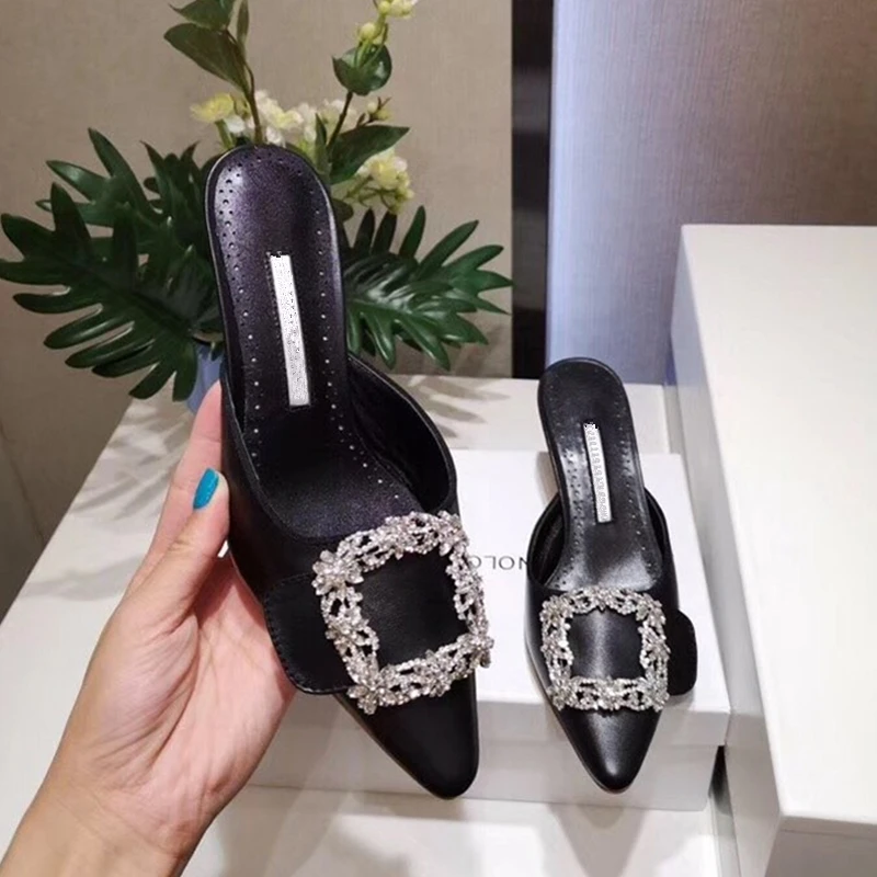 Туфли женские на высоком каблуке квадратный носок кристаллы модные кожаные