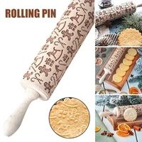 2022 wooden rolling pin christmas element embossed rolling pin delicate professional dough roller for kitchen