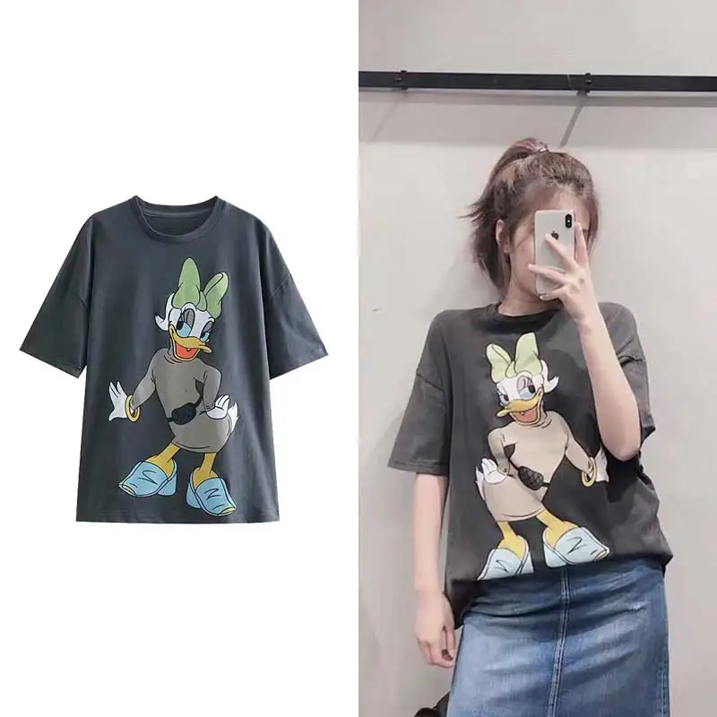 duckQQ0034 Женская футболка Новая модная летняя женская футболка с коротким рукавом и принтом Дамбо из мультфильма Харадзюку свободная одежда футболка размера плюс - Цвет: duckQQ0034