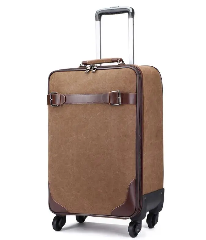 Men Canvas Travel Rolling Luggage Bag On Wheels Carry On Luggage Suitcase 24 Inch Spinner Suitcase Wheeled Trolley Bags for Men