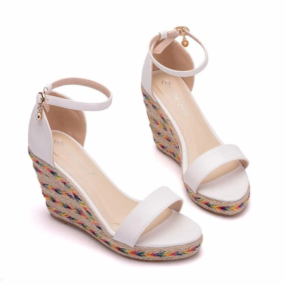 Сандалии женские на высокой танкетке соломенные босоножки в богемном стиле