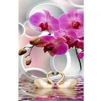 diamond painting mosaic swan orchid flower rhinestone picture full square diy pictures 5d diamond embroidery sale sticker