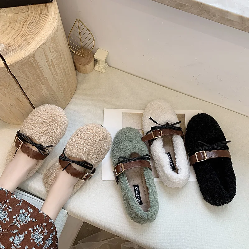 

Bow-Knot Korean Shoes All-Match Autumn Women's Moccasins Loafers Fur Casual Female Sneakers Flats Round Toe Butterfly 2021 Fall