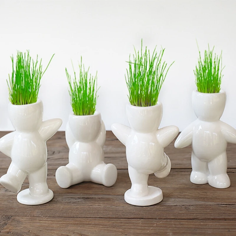 

New Novel Bonsai Head Grass Doll Hair White Lazy Man Rely Plant Garden DIY Mini