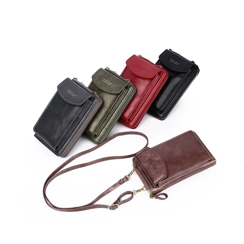 

New Women's Solid Color Textured Shoulder Messenger Bags Multifunction Wild Mini Bag Cover Type Vertical Purse Mobile Phone Bags