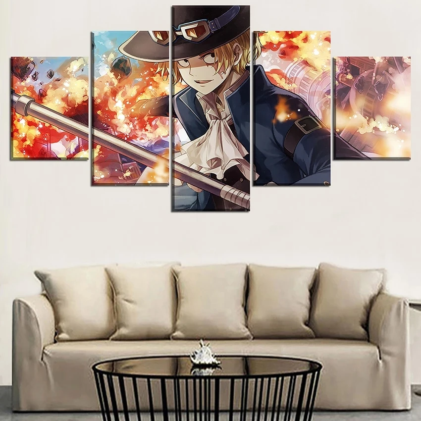 

Wall Art Pictures Modern Home Decorative 5 Panel Sabo Pirate Warriors Canvas Painting Print Anime One Piece Poster Modular Frame