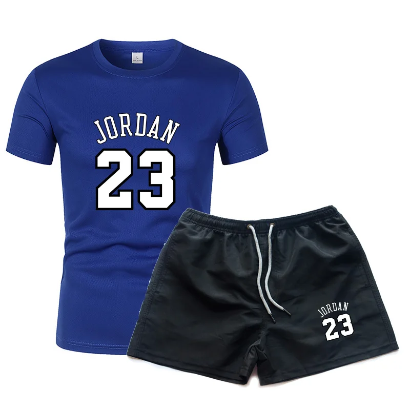

2021 new summer men's casual wear fashion 2-piece sports suit striped short-sleeved T-shirt + shorts suit men's sportswear