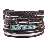 anchor leather bracelet turquoise multilayer braided bracelet pu leather mens bracelet adjustable couple jewelry accessories