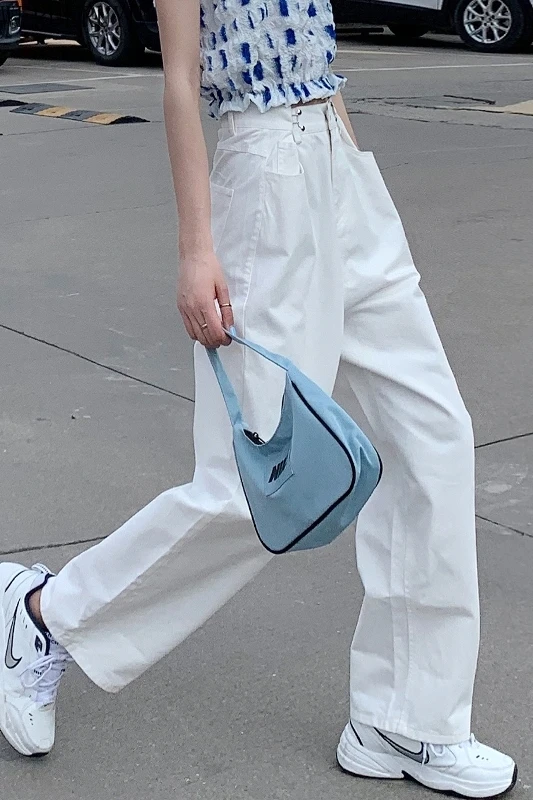 

WERUERUYU New Fashion Spring Women Casual Solid Straight Wide Leg Pants Loose High Waist Vertical Mopping Long Pants