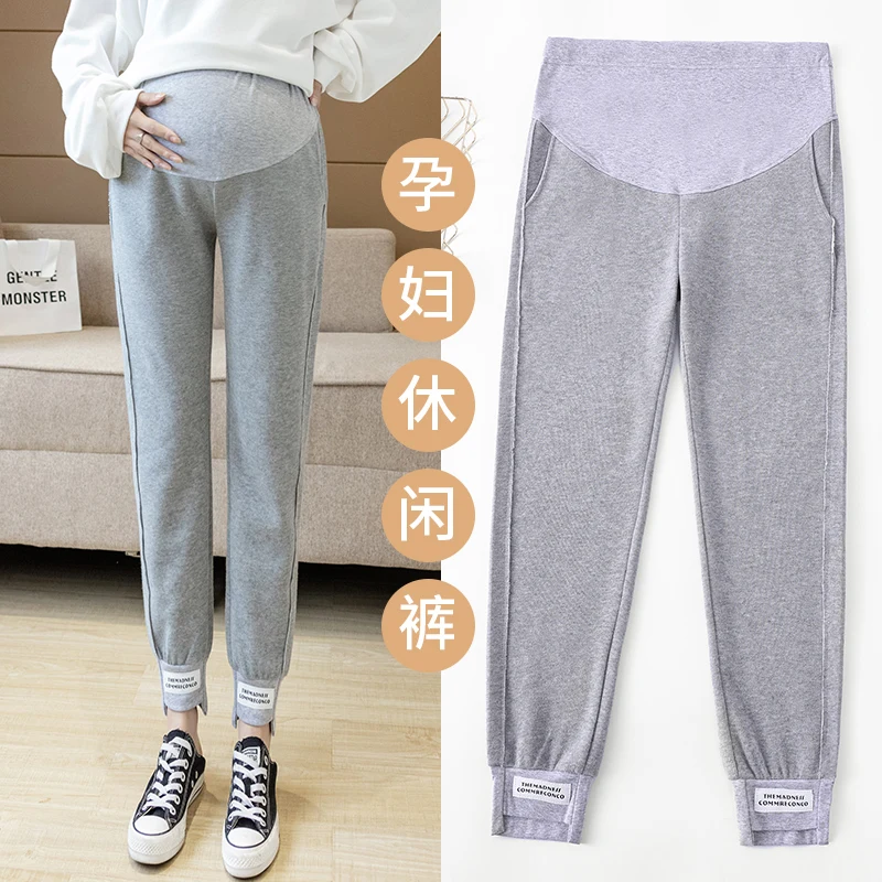 

01# 2021 Autumn Fashion Cotton Maternity Pants Sports Casual Elastic Waist belly Sweatpants Clothes for Pregnant Women Pregnancy