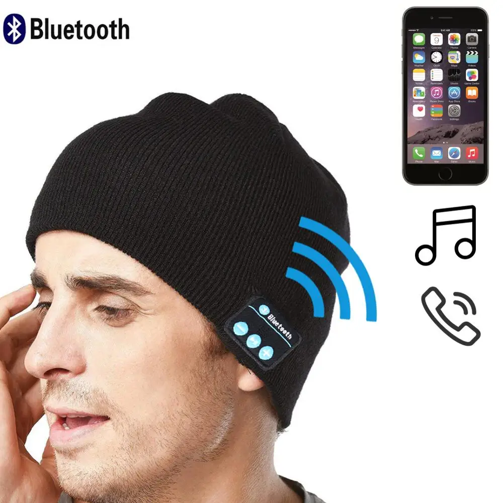 Мужская шапка беспроводная Bluetooth гарнитура вязаная s MP3 светодиодный портативный