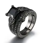 Женское кольцо с черным кристаллом FDLK, 2 шт.компл., 2 в 1, обручальные свадебные кольца с фианитом