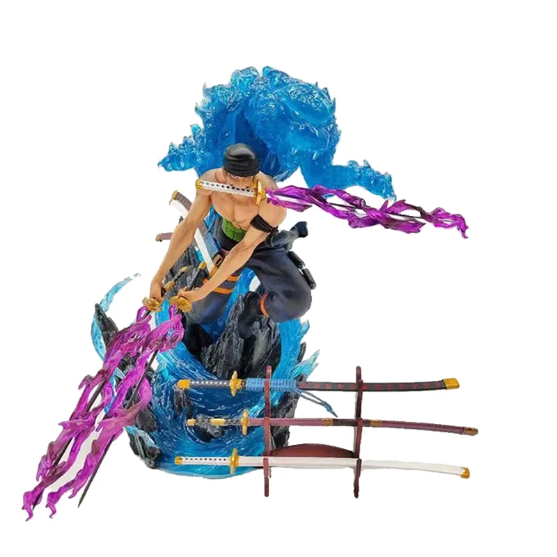 Online One Piece Modell Action Figure Anime Lorenor Zorro 29CM Können Glanz Statue Sammlung Spielzeug Drei Pole Fluss Desktop Dekoration Figma