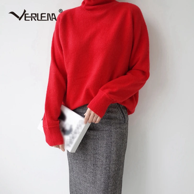 Verlena Solid Red Autumn Sweater Pullover Women Korean Lazy Style Super Soft Long Sleeve Turtleneck Jumper Knitted Tops 2019 | Женская