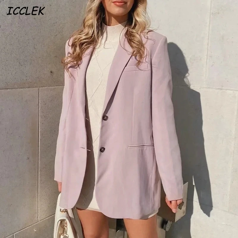 

Za Women's Blazers Pink Jackets Office Ladies Formal Coats Femme Sweet Long Sleeves Workwear Chic Outwear Female Pockets Outfit