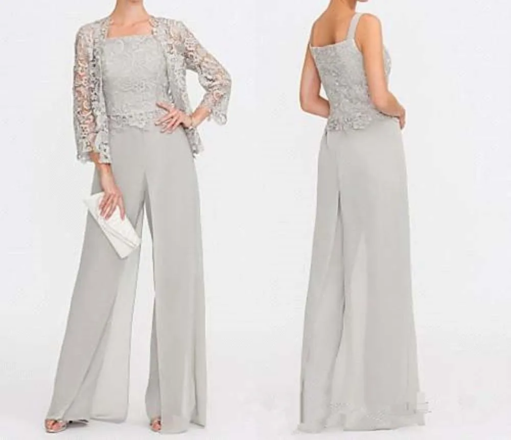 

Лидер продаж, модный костюм из трех предметов-спагетти, шифоновые брюки, кружевное платье-болеро для матери невесты, 2021