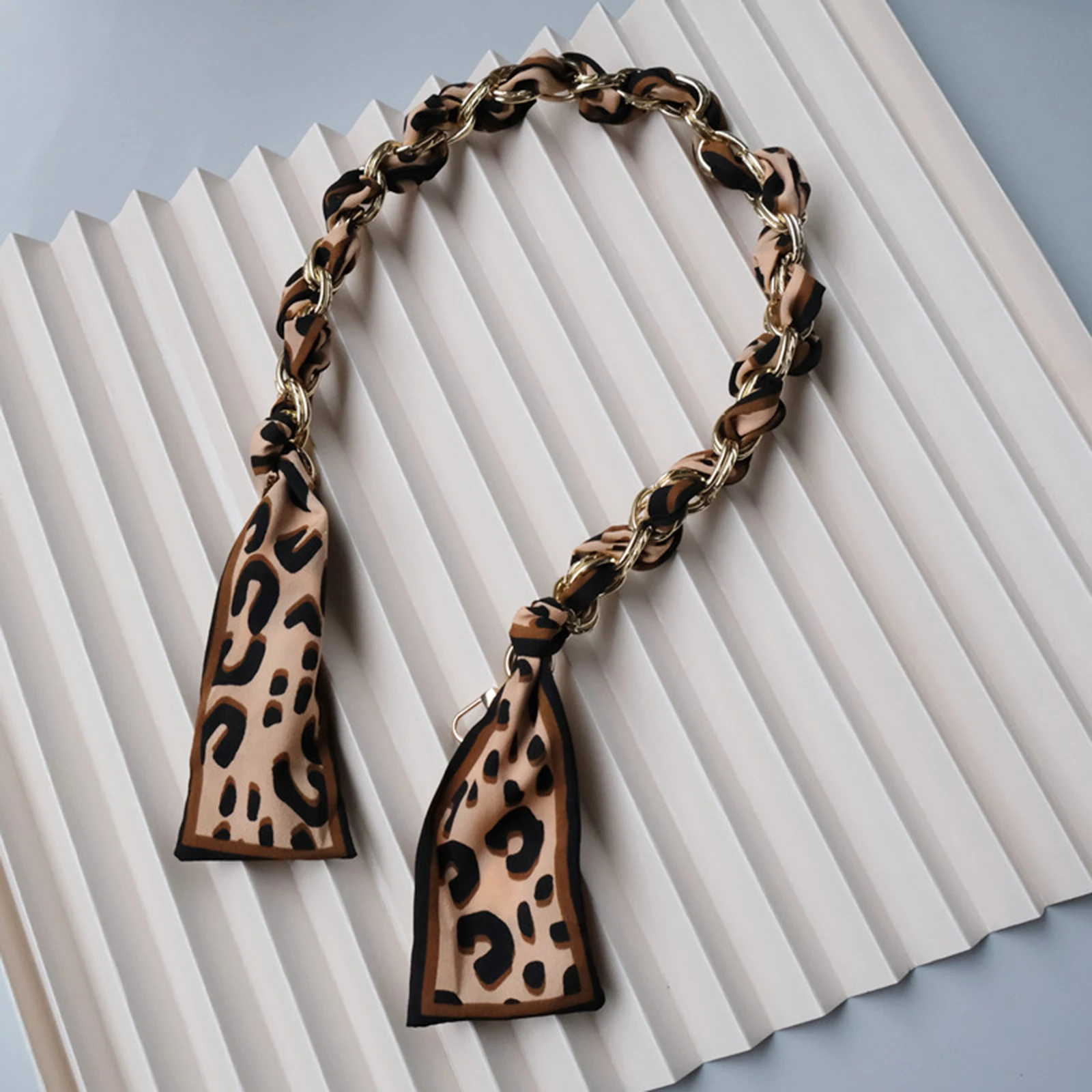 

1pc 62cm Fashion Metal Fabric Purse Chain Strap Silk Scarf Leopard Print Pattern Bag Handle Strap Handbag Chains Replacement
