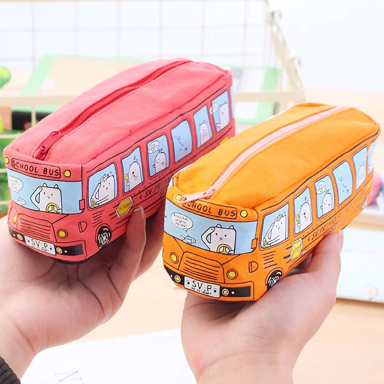 

creative student stationery small animal bus pen bag bus pencil canvas stationery box