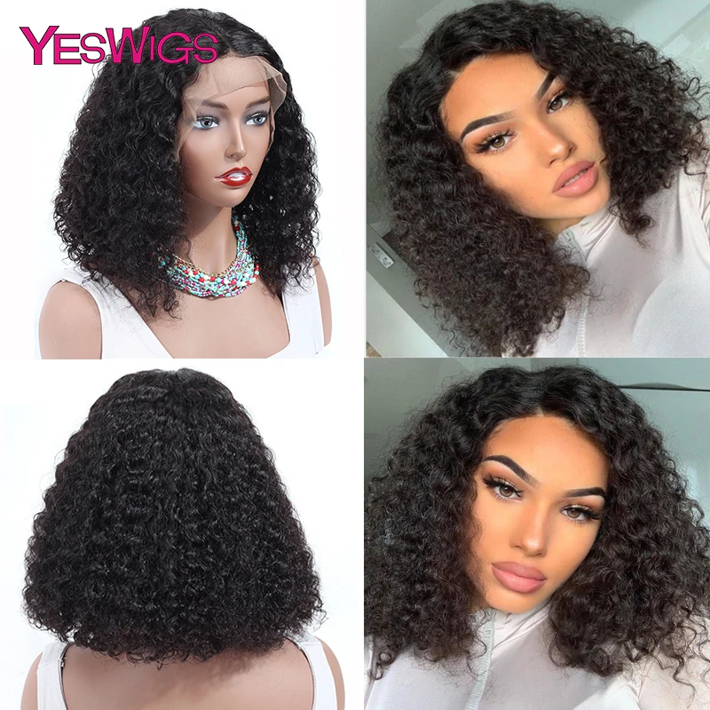 Вьющиеся парики из натуральных волос для черный Для женщин 13x4 Короткие