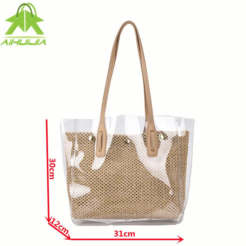 

Fashion 2-piece Set Ladies Jelly Transparent Bag Simplicity Large-capacity Handbag Summer New Bohemian Beach Travel Shoulder Bag