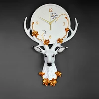 european home decor deer head wall sculpture statue hanging wall clock mute quartz clock living room decoration