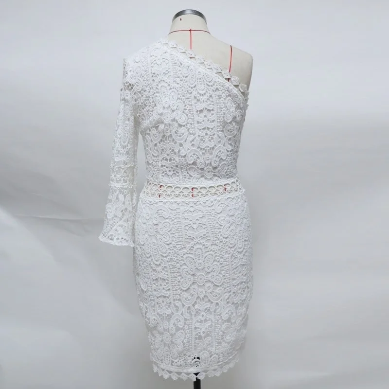 

2021 Summer New Women's Dress Sexy Long Sleeve White Bodycon Dresses Elegant Fashion Lace Pencil Skirt Sundress Party Vestido
