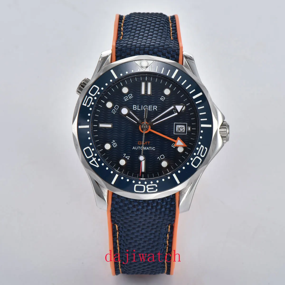 CoRGEUT41mm блигер синий циферблат автоматический часовой механизм GMT Мужская Сапфировая керамика со стразами Панель синий нейлоновый ремень