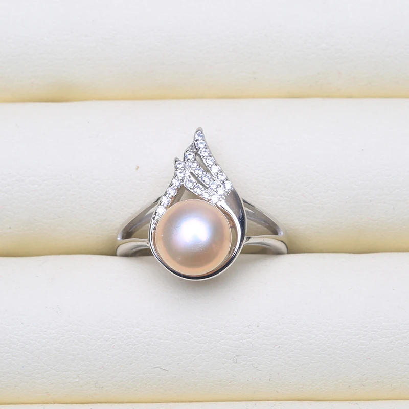 Женское свадебное кольцо с натуральным пресноводным жемчугом регулируемое из