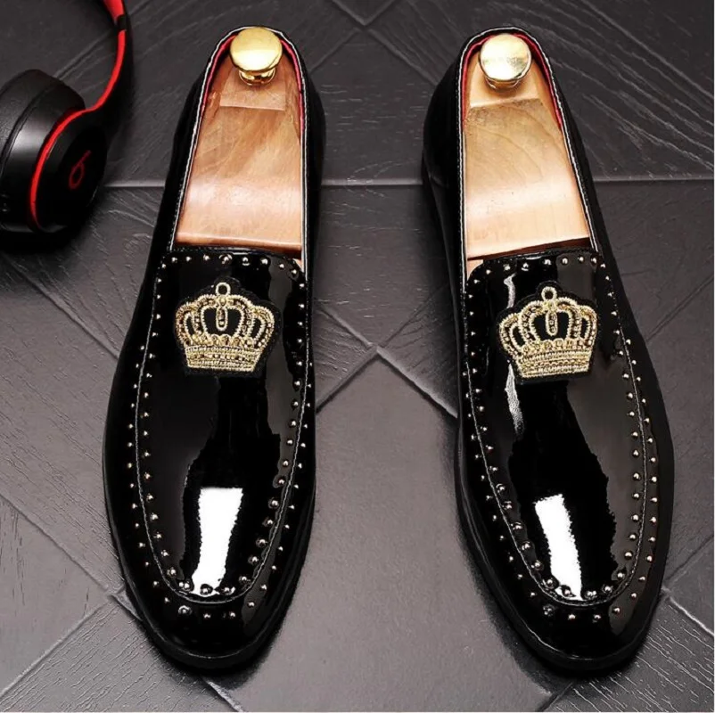 

New products men's crown flat shoes loafers gentleman shoes men's wedding homecoming party dance charming sequin embroidery