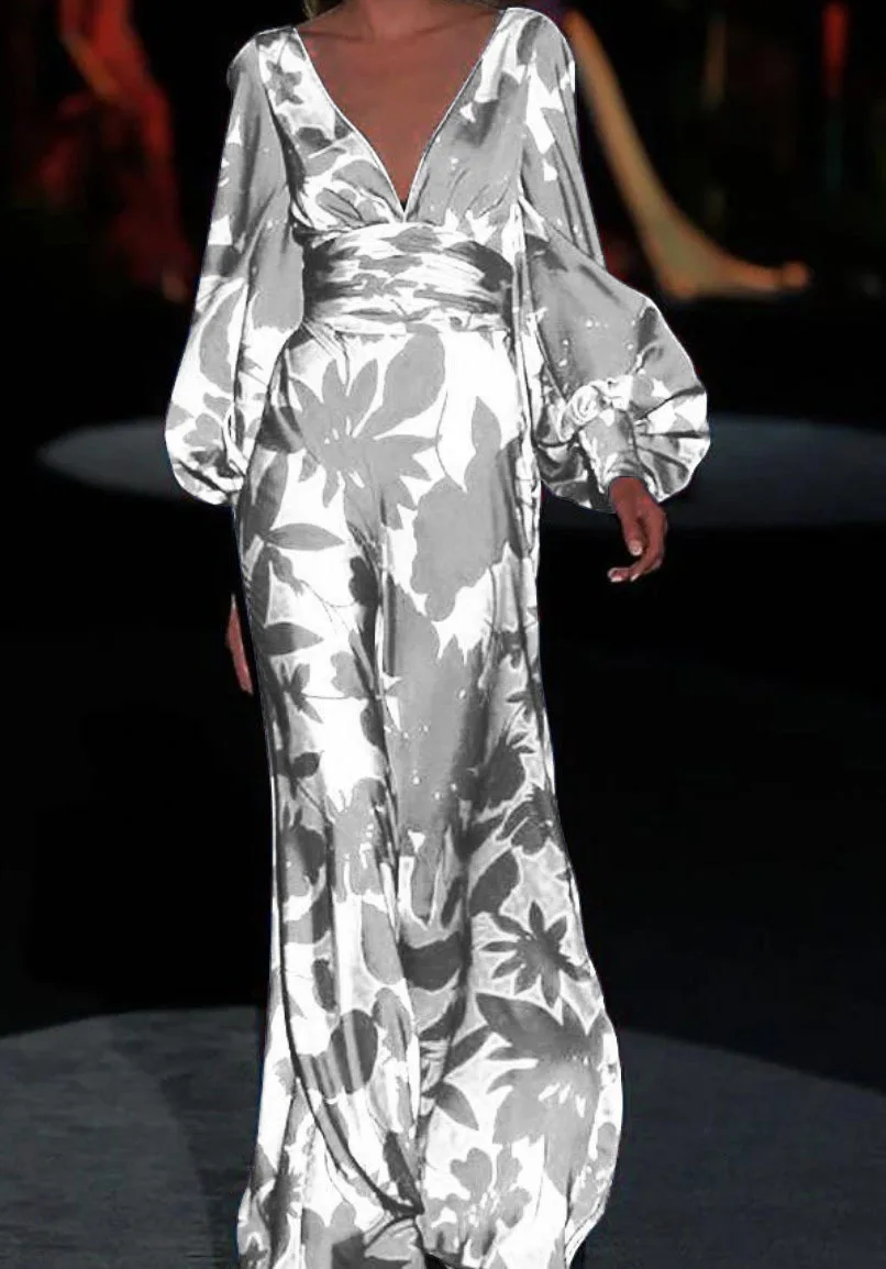 

2021 summer new style new fashion and elegant printed V-neck dress