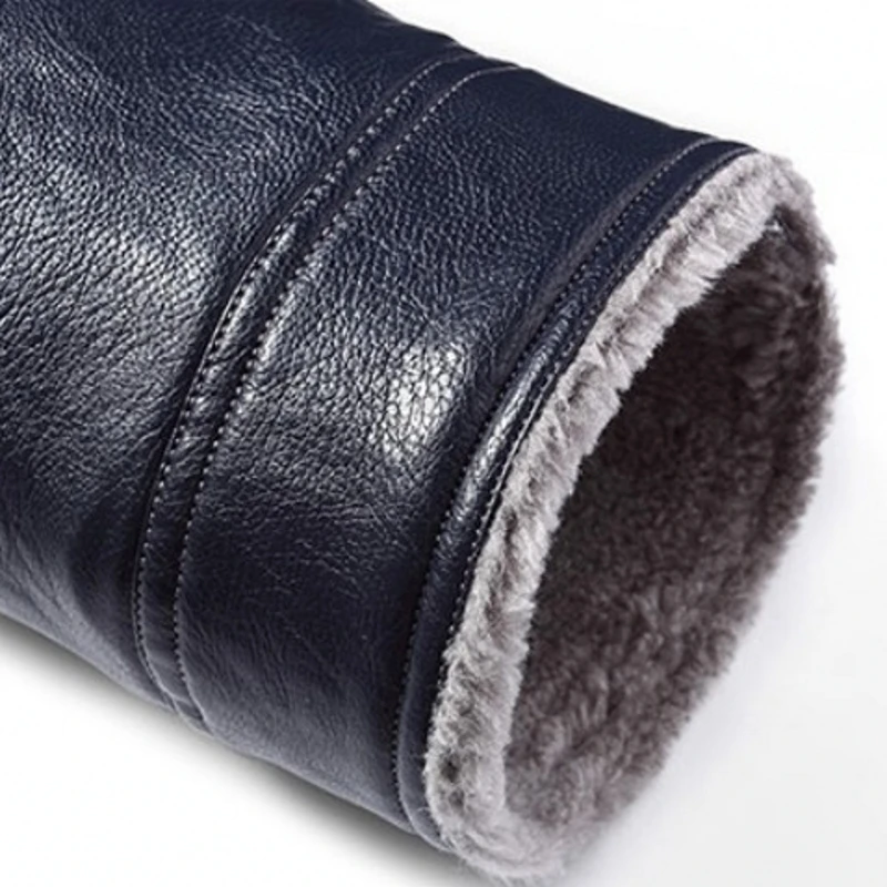 

Men Thick Warm Winter Jackets Lapel Slim Fit High Quality Long Sleeve Black Blue Male Leather Coats Business Casual New