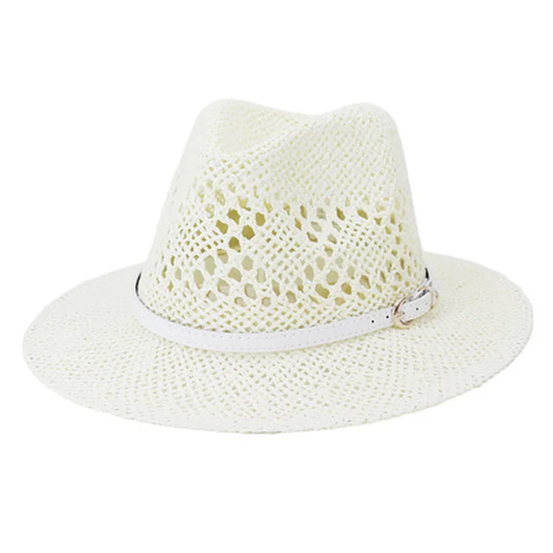

straw hats men women summer solid weave hollow band belt sun hats wide brim khaki white sun protection outdoor women summer hats