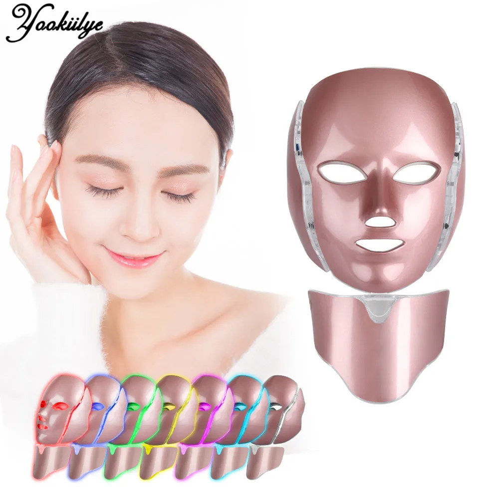 

7 Colors LED Facial Mask with Neck Skin Rejuvenation Anti-againg Whitening Skin Therapy Mask Face Care Beauty Device Home Spa