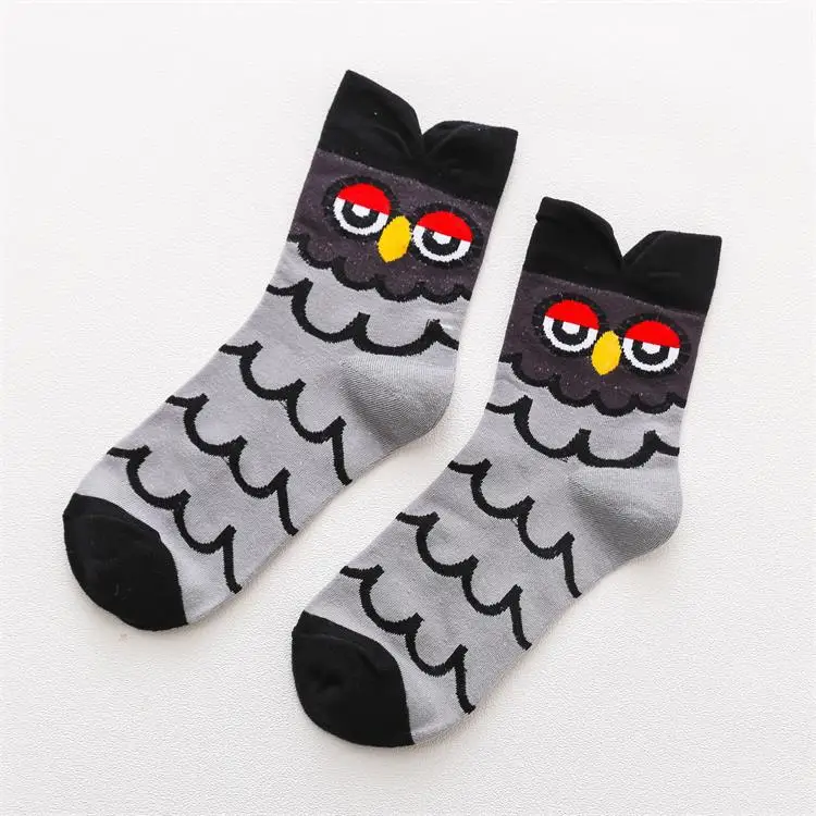 

1 Pair New cartoon ladies cotton socks owl cute cartoon three-dimensional in-tube animal socks