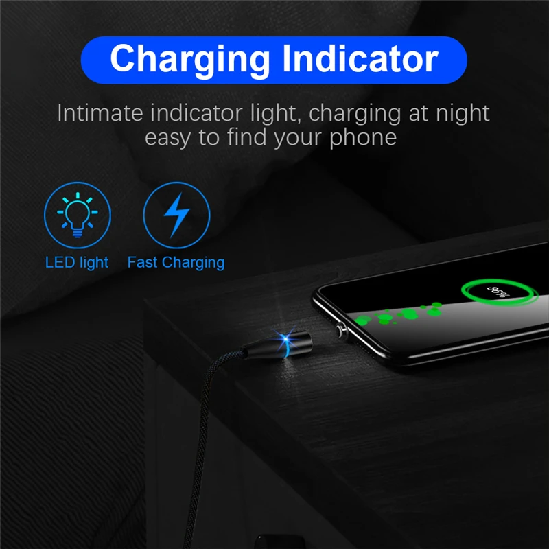 Базеур QC 3.0 3A Магнитный кабель быстрой зарядки с LED-подсветкой Type C Micro Usb для телефонов Xiaomi Huawei Fast Charging 2M on.