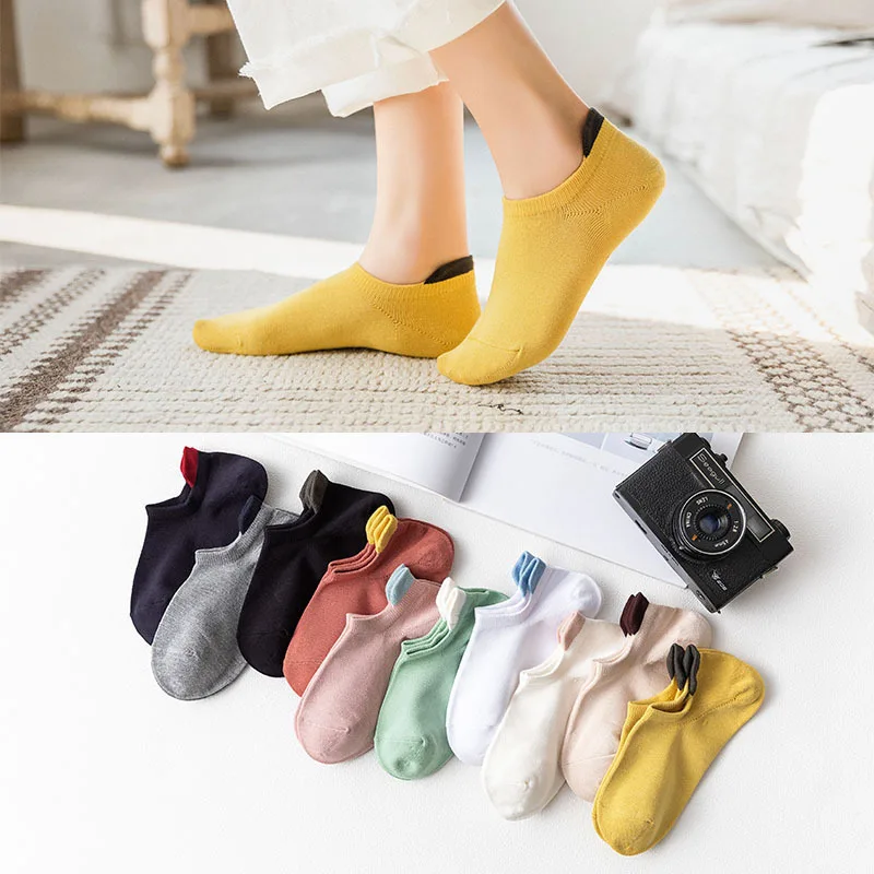 

Women's Socks Korean Version of Pure Cotton Cute College Style Short Breathable Vertical Heel High Heel Invisible Women Socks