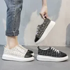 Кроссовки женские твидовые, на толстой подошве, повседневные, в клетку, 8752C, 2020