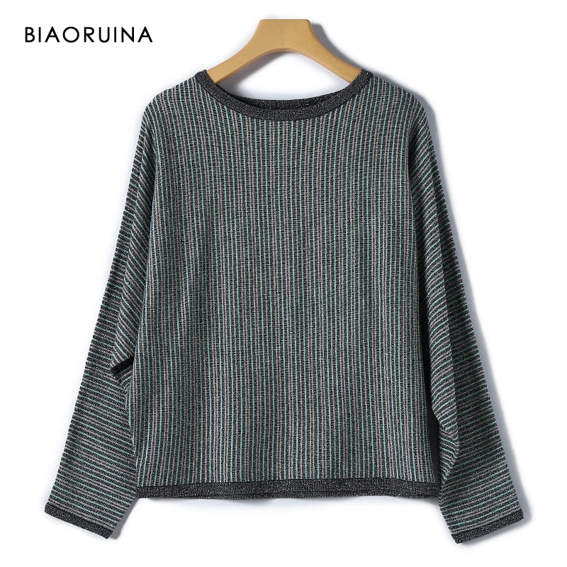 BIAORUINA Женский Повседневный тонкий вязаный свитер в разноцветную полоску с