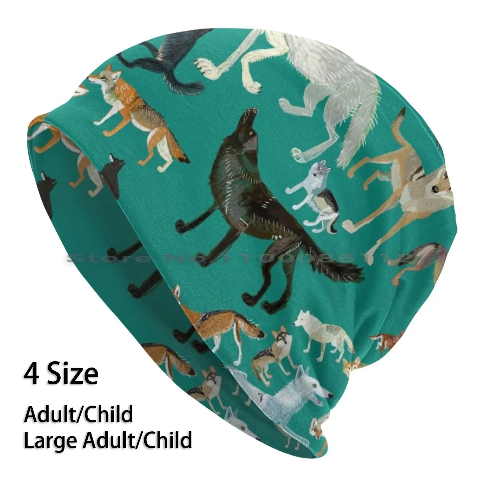 

Wolves Of The World ( Green Pattern ) Beanies Knit Hat Nature Woodlands Forest Animals Timber Wildlife Children Kids Pup Wolves