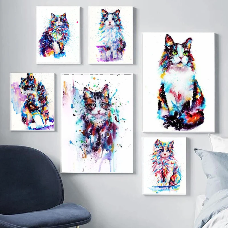 

Cartoon Cat Whole Square Inlaid Color Canvas Painting Print Poster Art Photo As Home Living Room Decoration Frameless