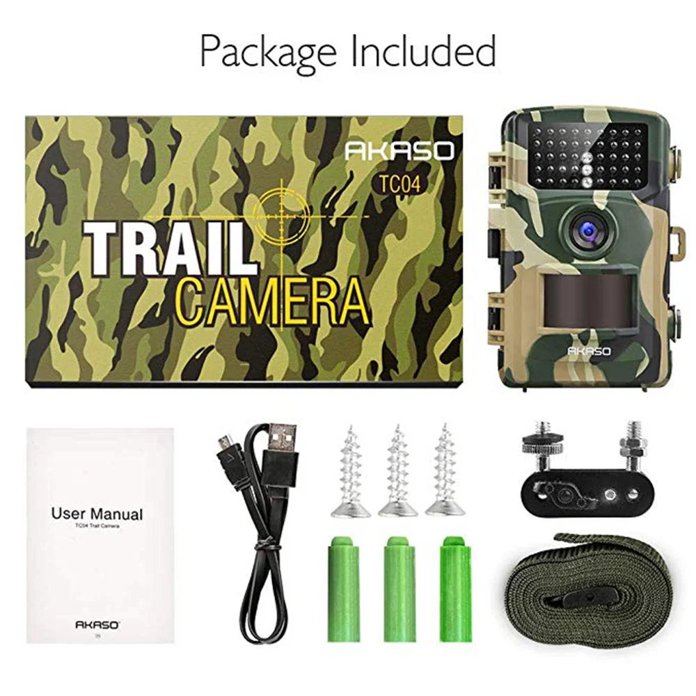AKASO Trail игровая камера 14MP 1080P ночное видение дикая природа Охота Скаутинг Cam IP66 водонепроницаемый 120 ° угол Дикая камера Экшн-камера