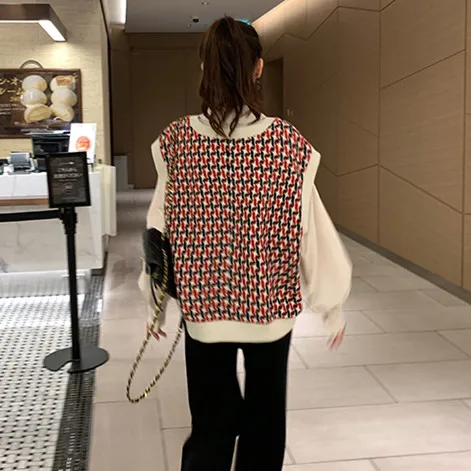 Женский пуловер без рукавов весна 2020 корейский стиль винтажный геометрический v