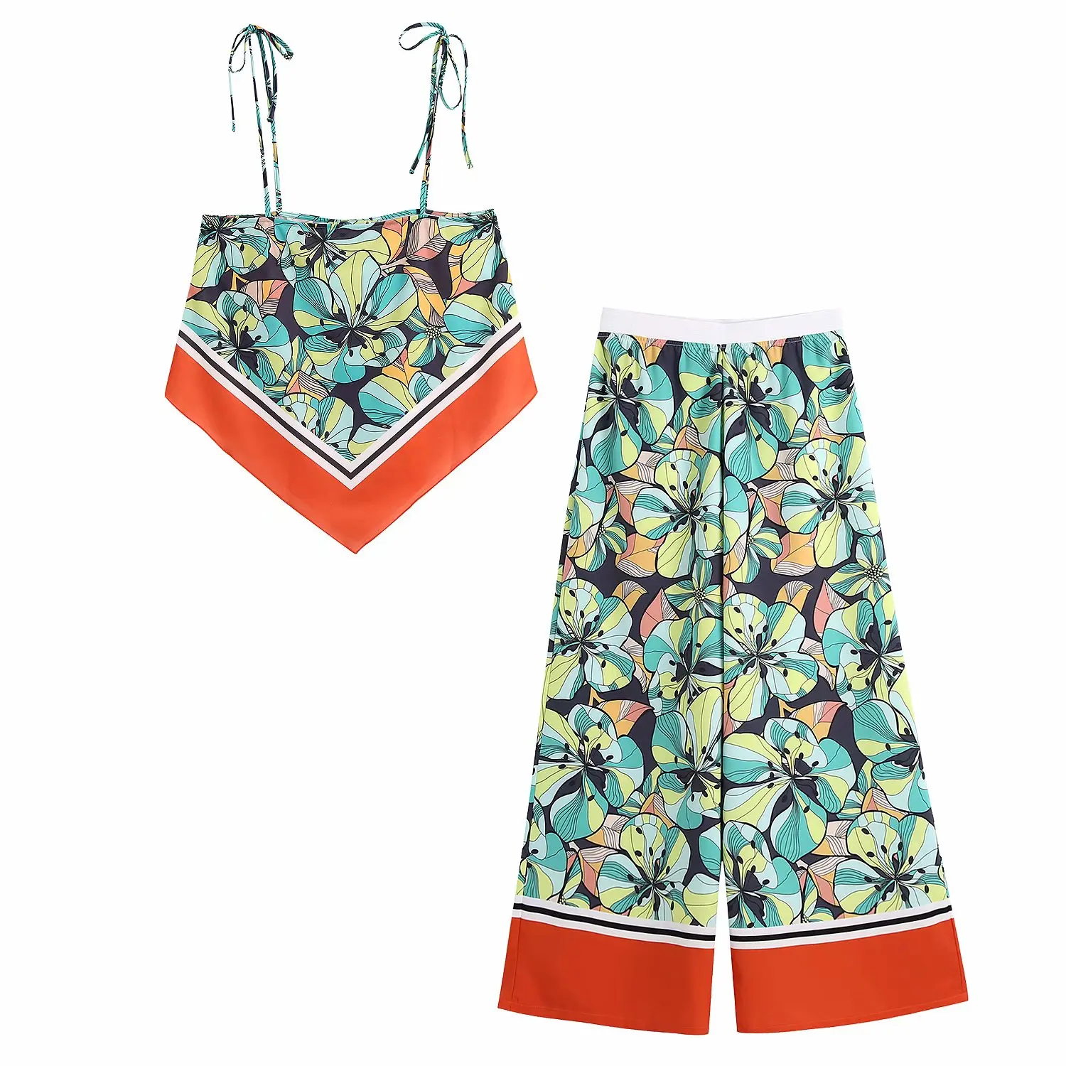 

Женский комплект из двух предметов, укороченный топ с принтом и брюки с эластичным поясом, модный шикарный Повседневный Женский костюм с пр...