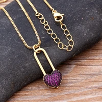trendy rhinestone long chain copper zircon pendant romantic heart necklaces 5 colors for women best party wedding jewelry gift